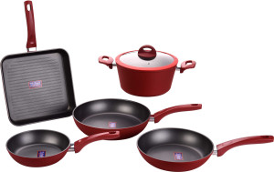 Nonstick Aluminium Forged Pans Set with Red Outside Coating